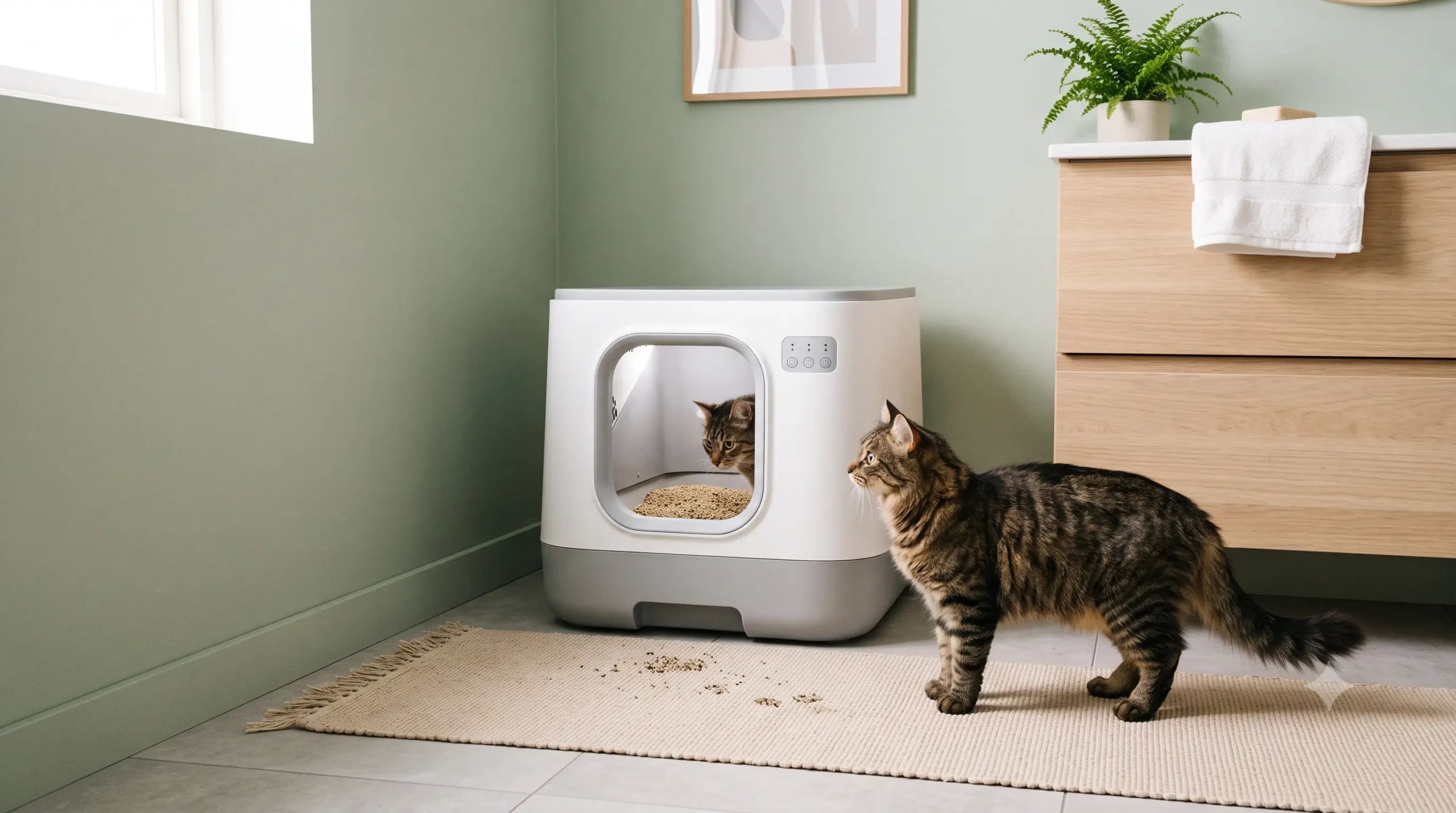 Arenero automático barato para gatos con diseño funcional