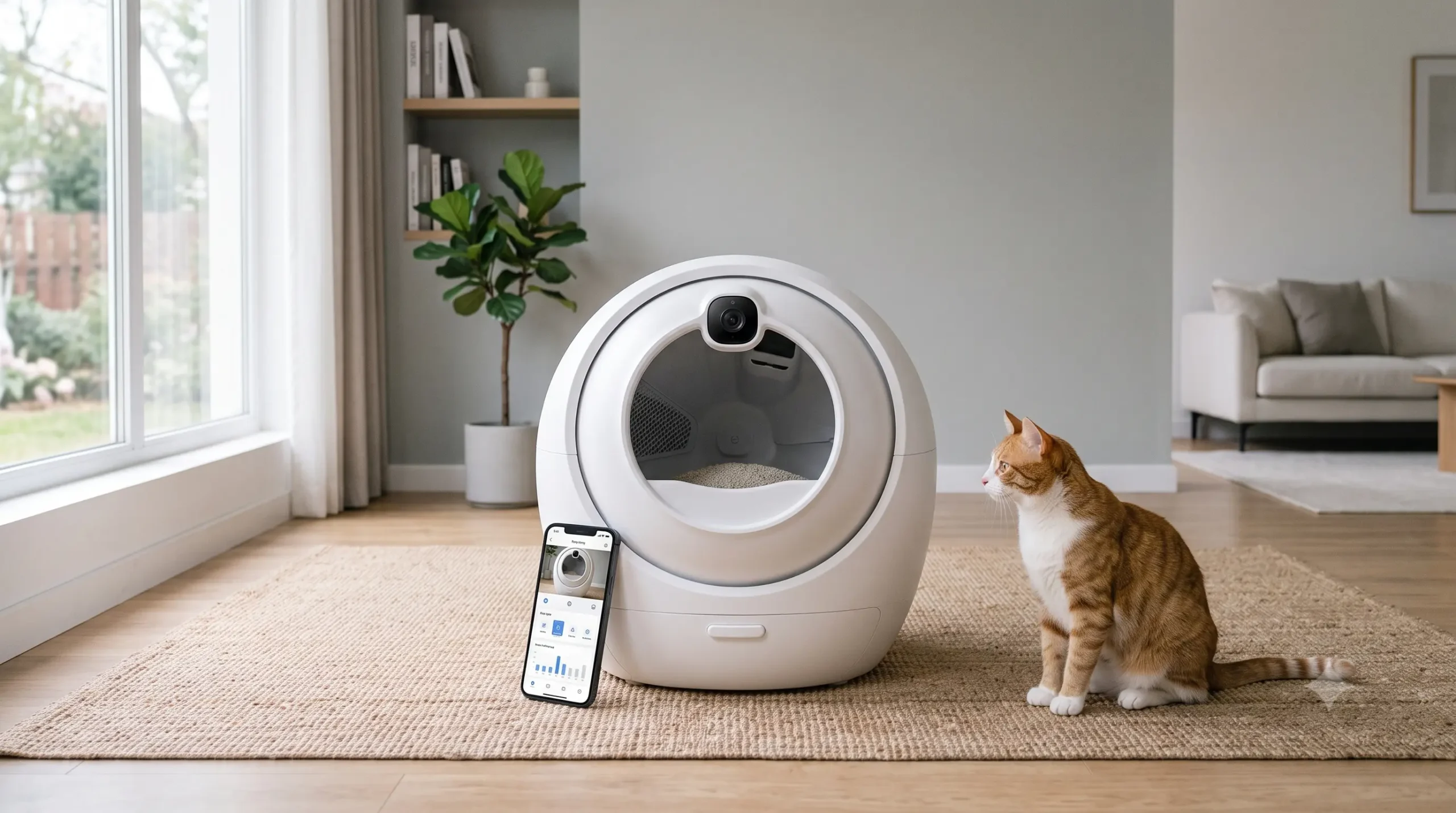 Arenero automático para gatos con cámara IA y monitorización