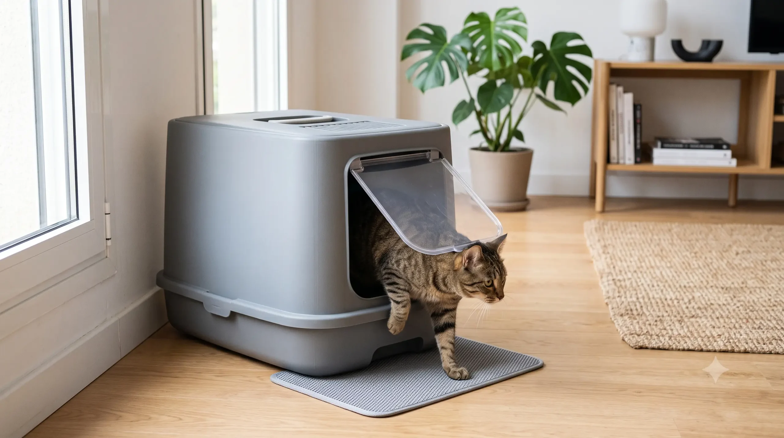 Arenero cerrado para gatos con puerta abatible