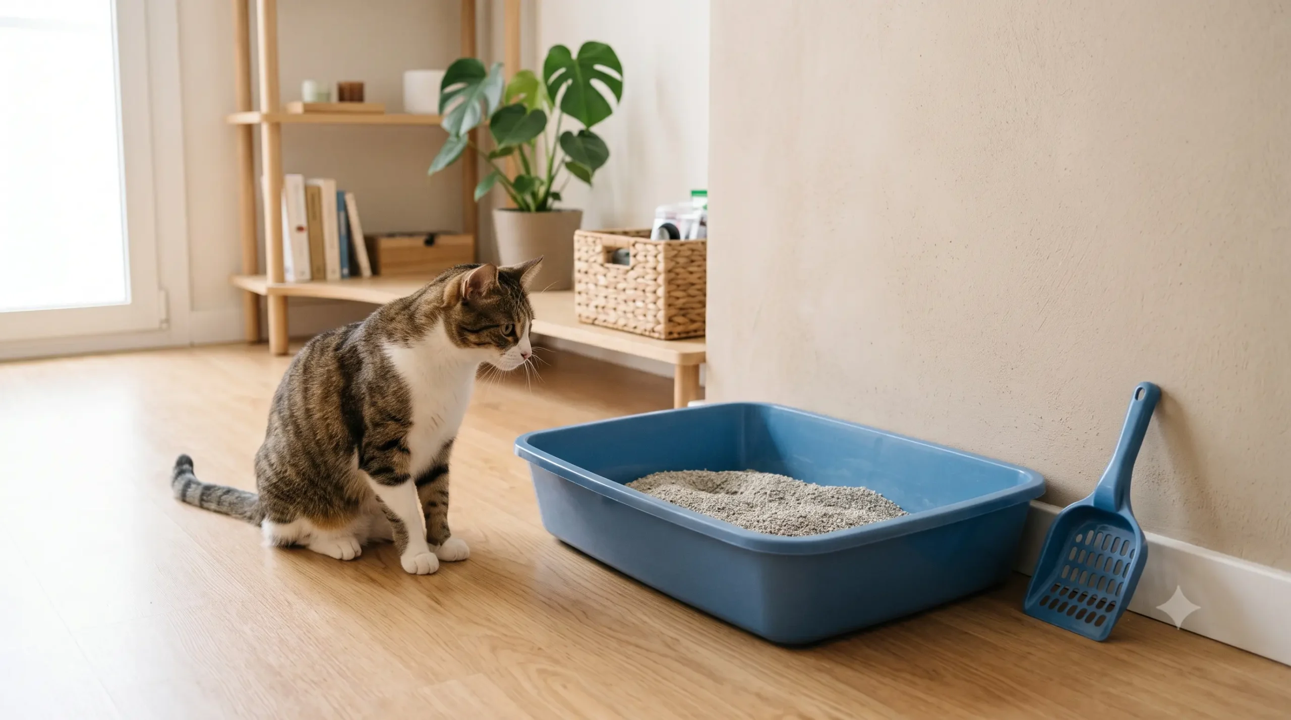 Arenero para gato barato con bandeja abierta y pala